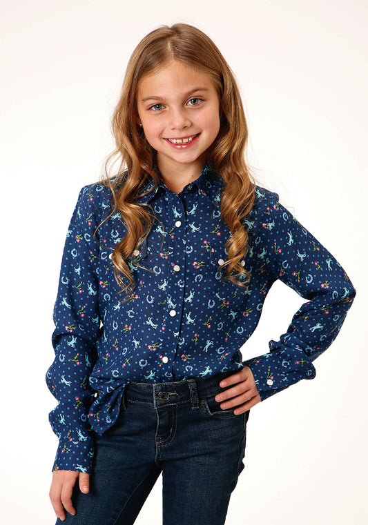 Roper Horse Print Snap Navy