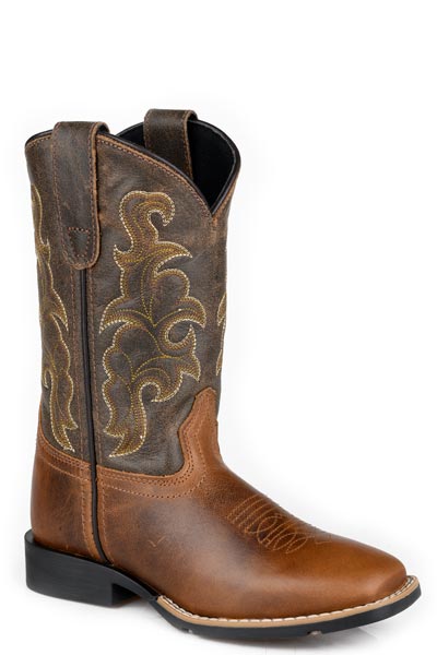 Roper Gabriel Green/Brown Square Toe Kids Boots