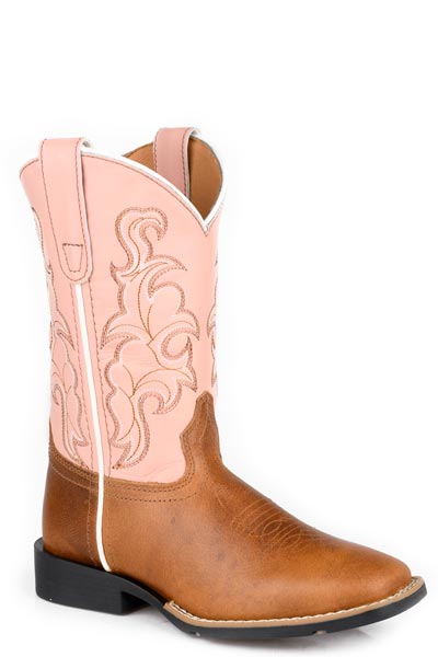 Roper Gabriel Pink/Tan Square To Kids Boots