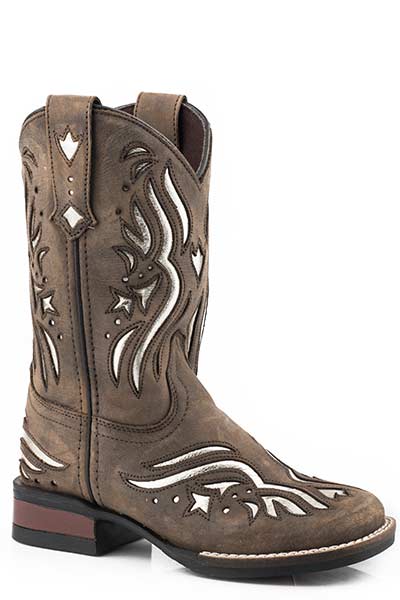 Roper Silver Inlay Brown Square Toe