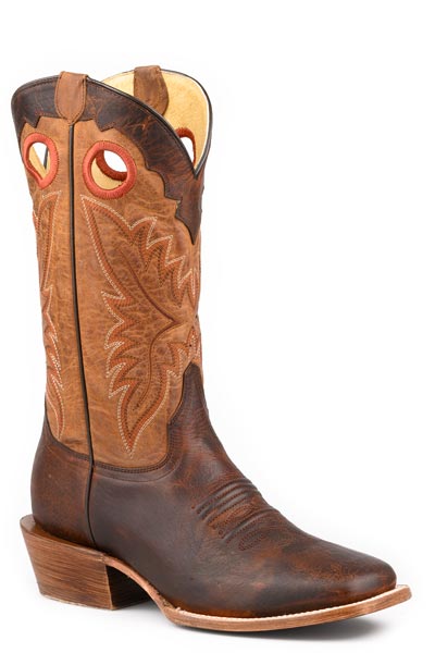 Roper Ride Em' Square Toe Burnish Brown Bison Boot