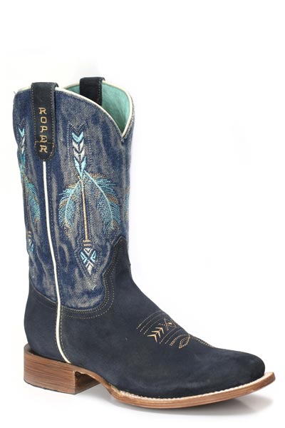 Roper Blue Suede Sq Toe Arrow Denim