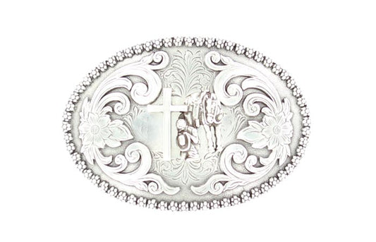 Nocona Silver Floral Praying Cowboy Buckle