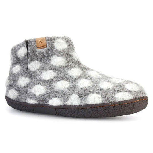 Cloud Darjeeling Wool Slipper Grey Polka Dot
