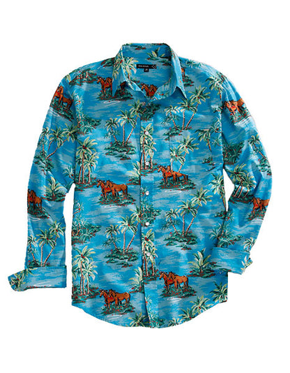 Tin Haul Horsey Hawaiian Print LS Snap