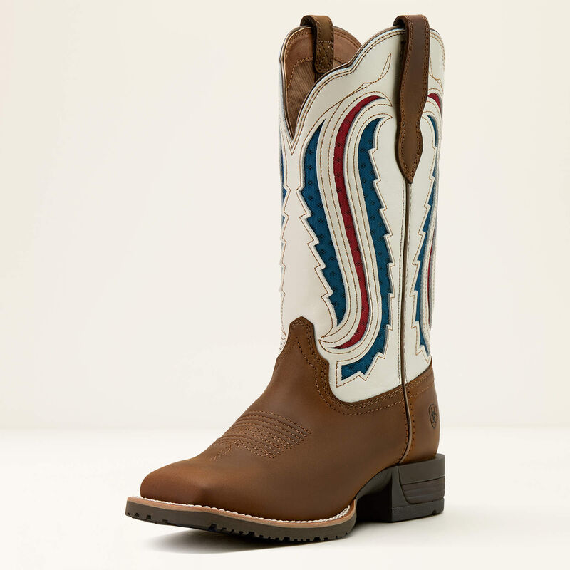 Ariat Ladies Hybrid Ranchwork VentTEK 360 Wide Square Toe Western Boot Distressed Brown