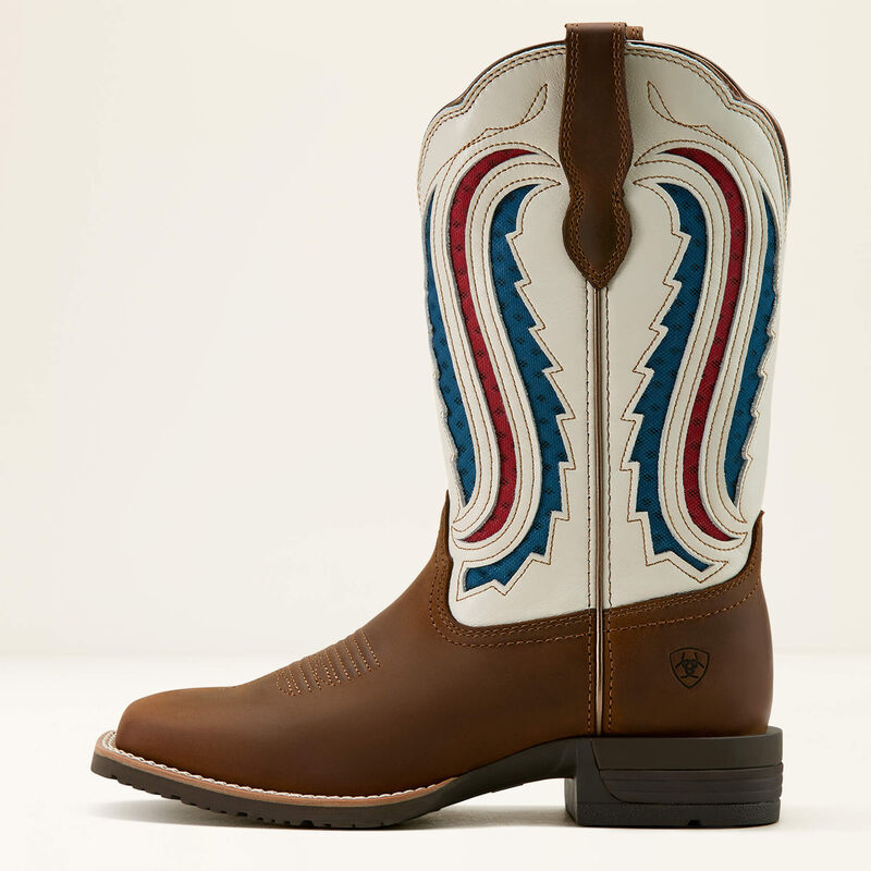 Ariat Ladies Hybrid Ranchwork VentTEK 360 Wide Square Toe Western Boot Distressed Brown