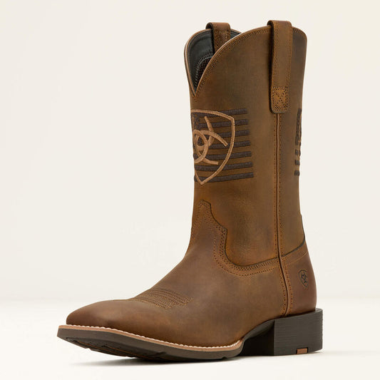 Ariat Mens Sport Freedom Wide Square Toe Cowboy Boot Distressed Brown