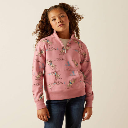 Ariat Girls Bronc Scene 1/4 Zip Sweatshirt
