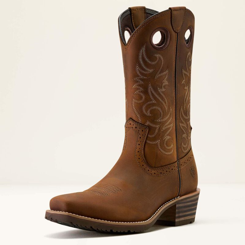 Ariat Hybrid Roughstock Square Toe Cowboy Boot Distressed Brown