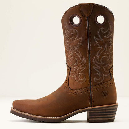 Ariat Hybrid Roughstock Square Toe Cowboy Boot Distressed Brown