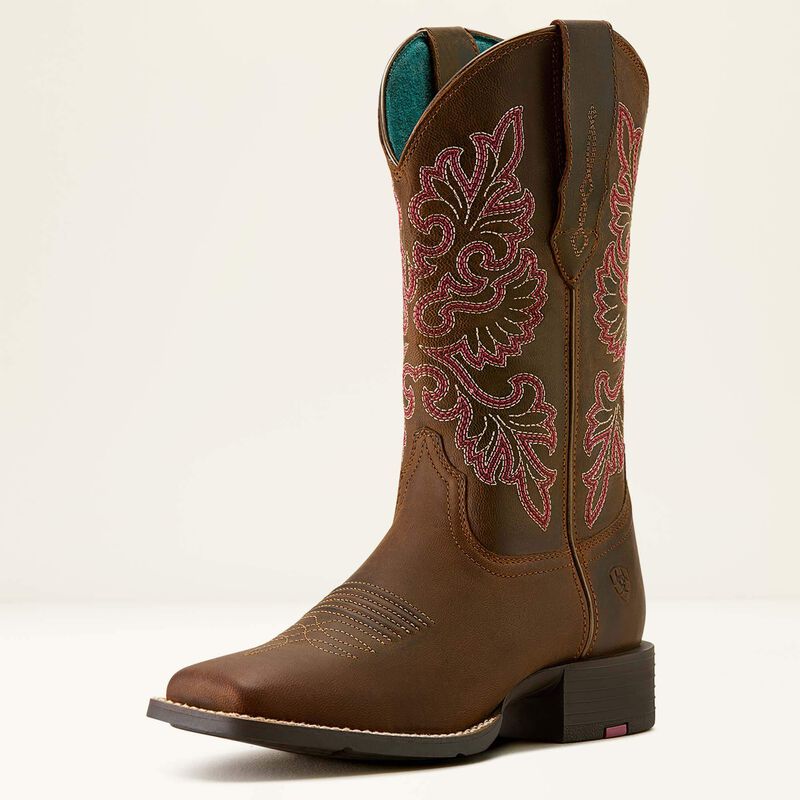 Ariat Round Up Wide Square Toe Stretchfit Western Boot Sassy Brown