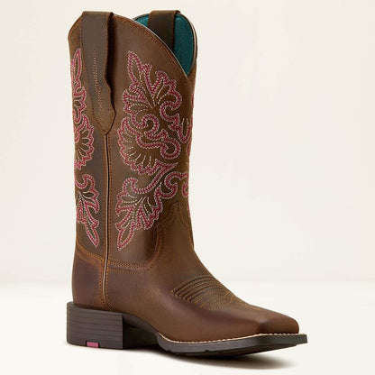 Ariat Round Up Wide Square Toe Stretchfit Western Boot Sassy Brown