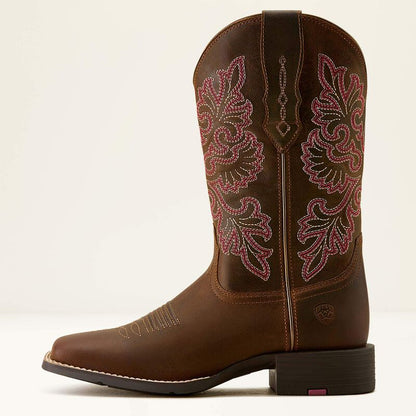 Ariat Round Up Wide Square Toe Stretchfit Western Boot Sassy Brown