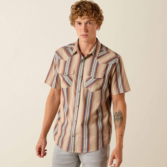 Ariat Mens Retro Haver Fitted Snap Shirt Copper Brown Stripe