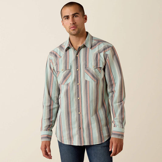 Ariat Mens Retro Hesperus Fitted Snap Shirt Aquifer Plaid