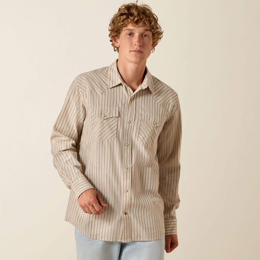 Ariat Mens Retro Hesper Fitted Snap Shirt Sandshell Stripe