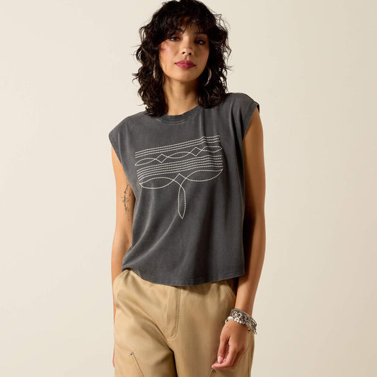 Ariat Ladies Dallas Cropped T Shirt Charcoal Mineral Wash