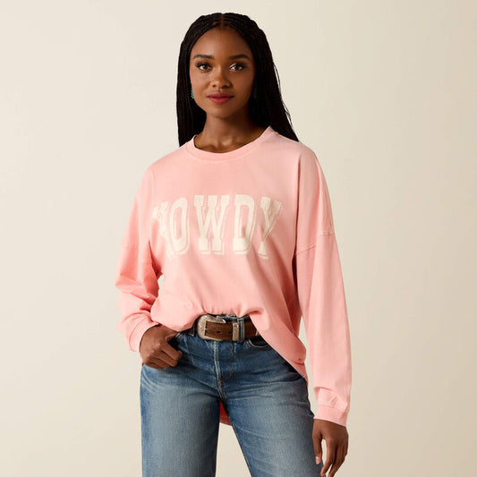 Ariat Ladies Canvas Oversized Long Sleeve T Shirt Peach Amber