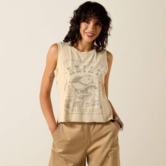 Ariat Ladies Ariat Wanted Skull Cowboy Tank Summer Sand