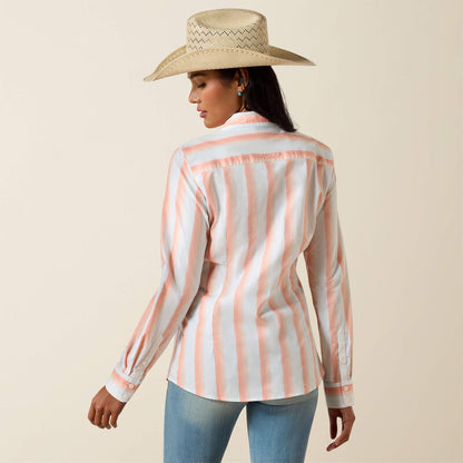Ariat Ladies Kirby Stretch Shirt Peach Amber Stripe