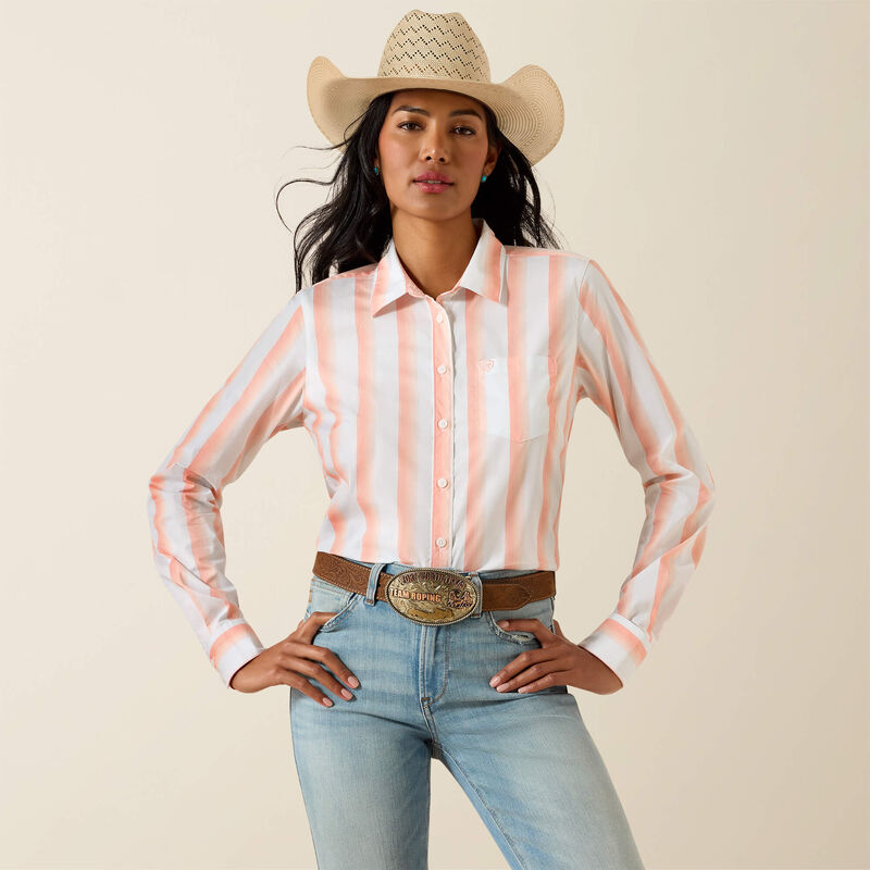 Ariat Ladies Kirby Stretch Shirt Peach Amber Stripe