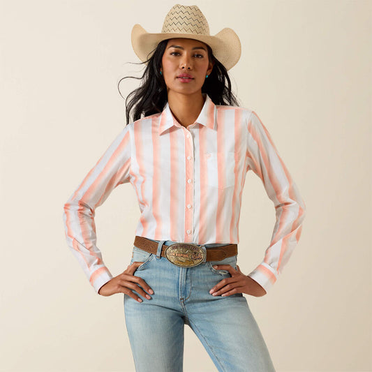 Ariat Ladies Kirby Stretch Shirt Peach Amber Stripe