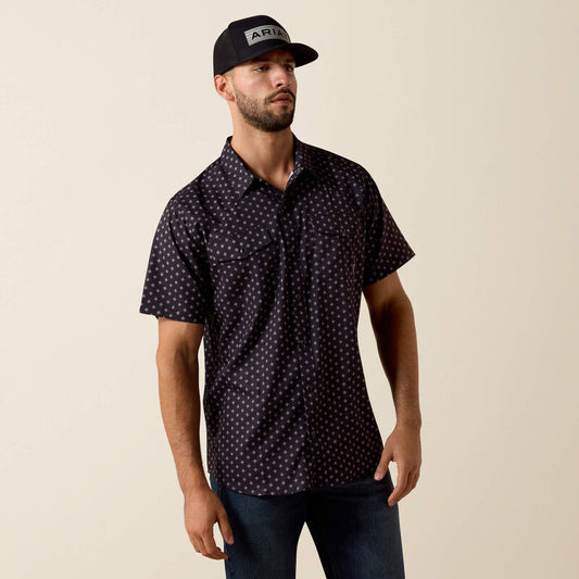 Ariat Mens Printed Venttek Western Fitted Snap Shirt Black