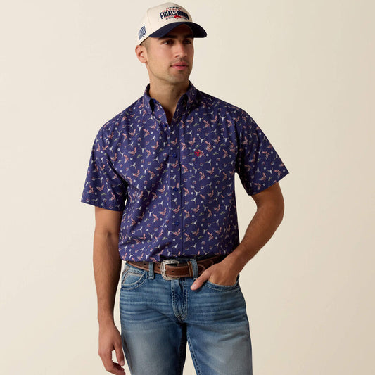 Ariat Mens Berne Fitted Shirt Patriot Blue Americana Print