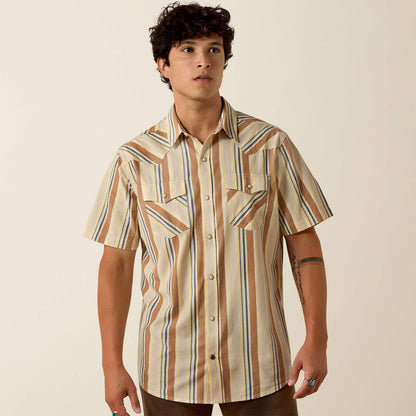 Ariat Mens Retro Hawthorne Fitted Snap Shirt Sandshell Stripe