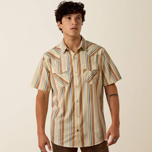 Ariat Mens Retro Hawthorne Fitted Snap Shirt Sandshell Stripe