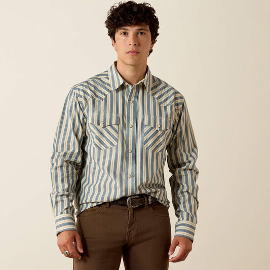 Ariat Mens Retro Hart Fitted Snap Shirt White Swan Stripe