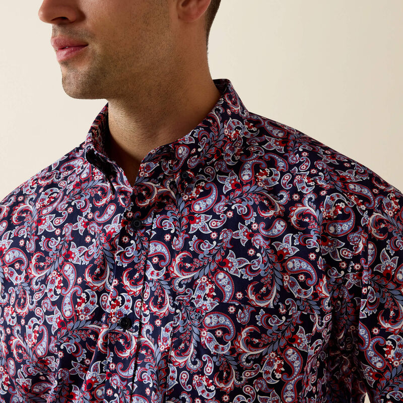 Ariat Mens Bennie Classic Fit Shirt Evening Blue Paisley Print