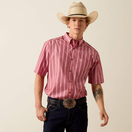 Ariat Mens Pro Series Bobby Classic Fit Shirt Hibiscus Red Stripe