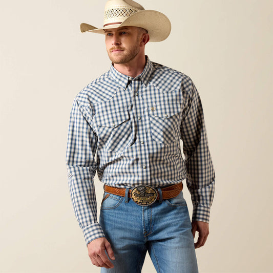 Ariat Mens Pro Series Fintan Classic Fit Snap Shirt Key Largo Blue Multi Plaid