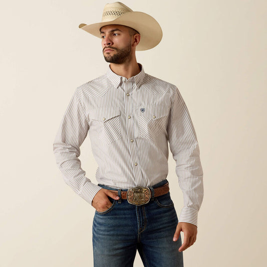 Ariat Mens Pro Series Frasier Fitted Snap Shirt Roasted Cashew Stripe