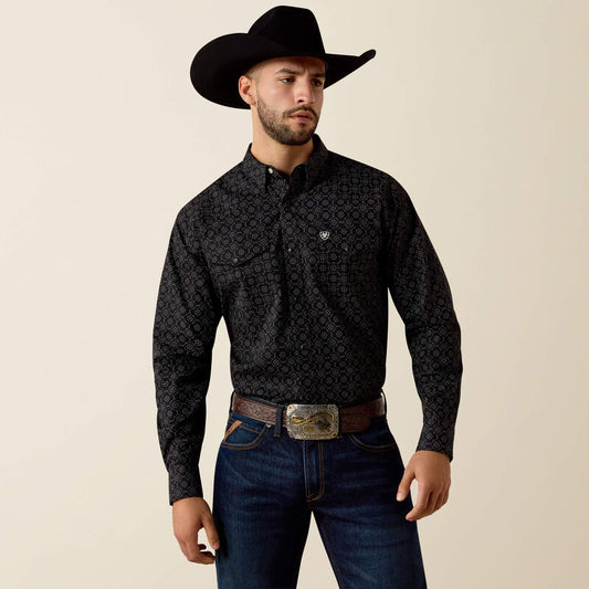 Ariat Mens Fritz Classic Fit Snap Shirt Black Medallion Print