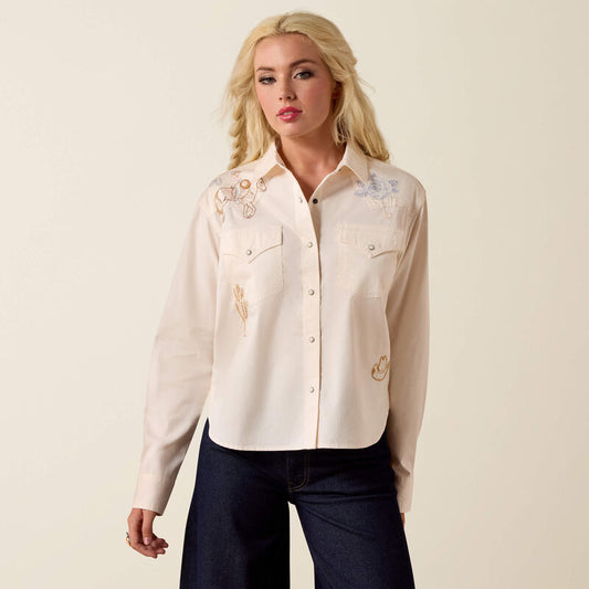 Ariat Ladies Ashville Embroidered Snap Shirt Sea Salt