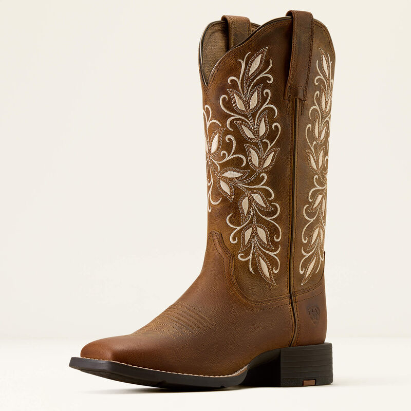 Ariat Ladies Round Up Holly Wide Square Toe Western Boot Pearl