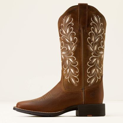 Ariat Ladies Round Up Holly Wide Square Toe Western Boot Pearl