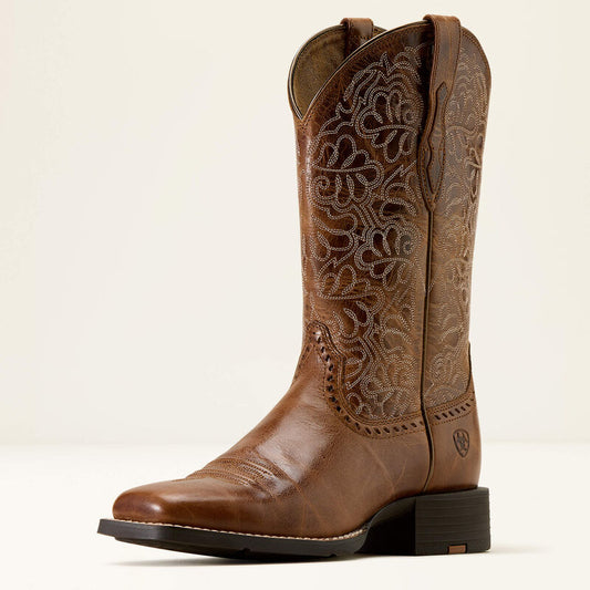 Ariat Ladies Round Up Remuda Wide Square Toe Western Boot Aged Tan