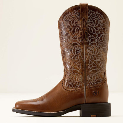 Ariat Ladies Round Up Remuda Wide Square Toe Western Boot Aged Tan