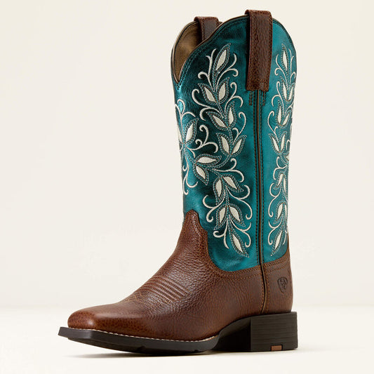 Ariat Ladies Round Up Holly Wide Square Toe Western Boot Beasty Brown