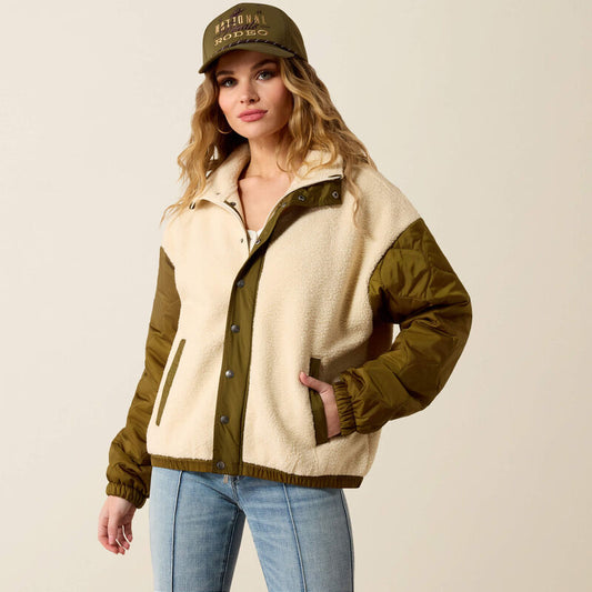 Ariat Ladies Sherpa Blocked Jacket Parchment/Moss Green