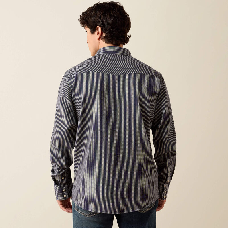 Ariat Mens Retro Haywood Fitted Snap Shirt Ombre Blue Stripe