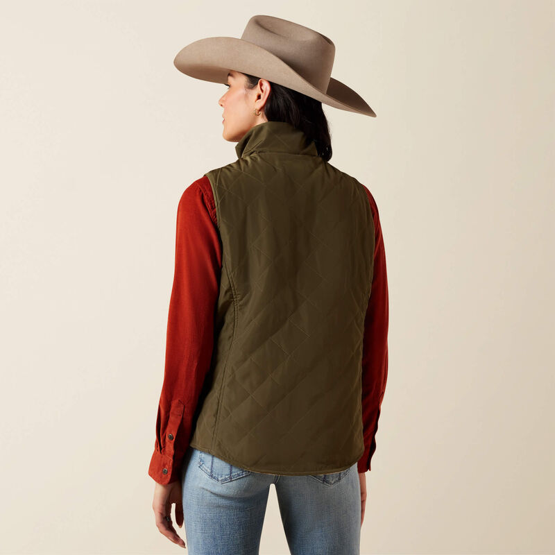 Ariat Ladies Dilon 2.0 Reversible Insulated Vest Ivy Green/Wild Horses Print