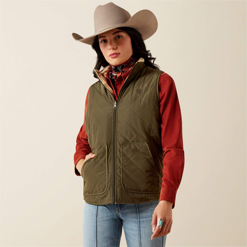 Ariat Ladies Dilon 2.0 Reversible Insulated Vest Ivy Green/Wild Horses Print