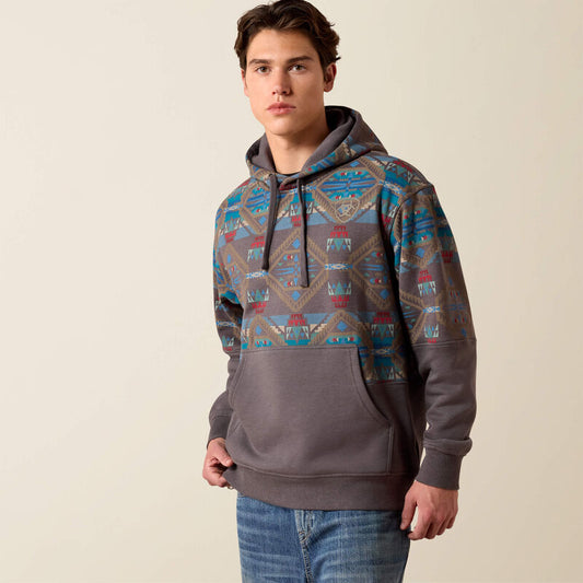 Ariat Mens Color Block Hoodie Medium Grey Southwest