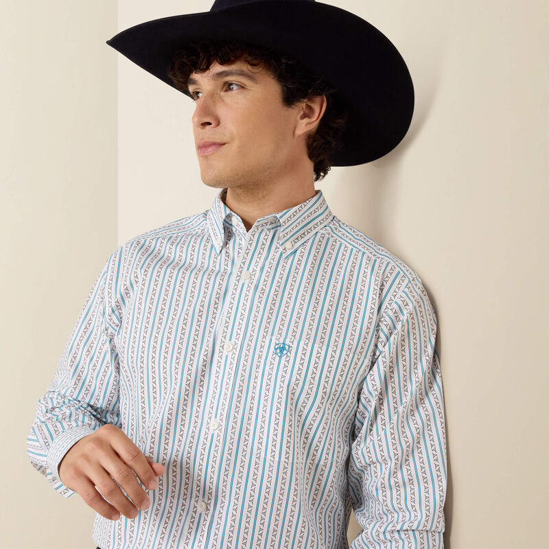 Ariat Mens Crow Fitted Shirt White Longhorn Stripe