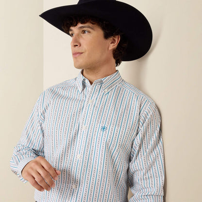 Ariat Mens Crow Fitted Shirt White Longhorn Stripe